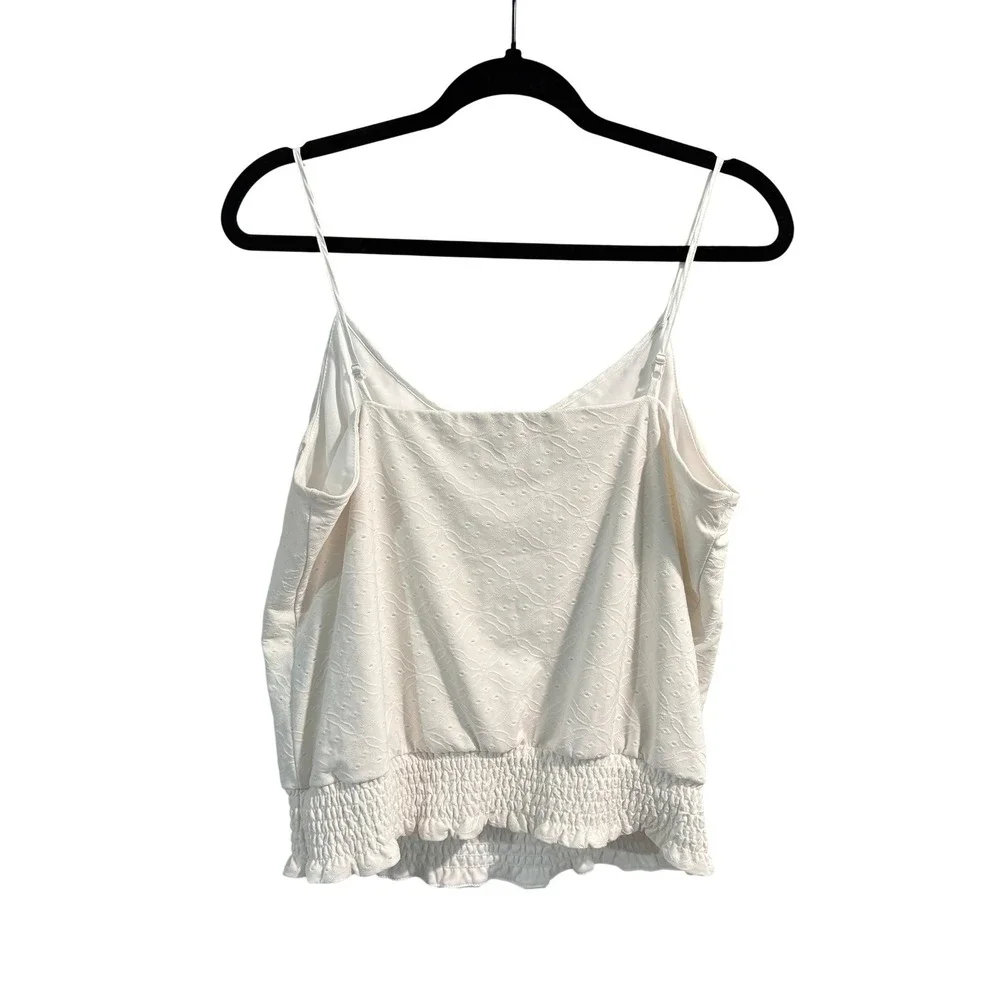 White House Black Market Ivory Camisole Lace Pom Pom Smocked Medium - Picture 2 of 4